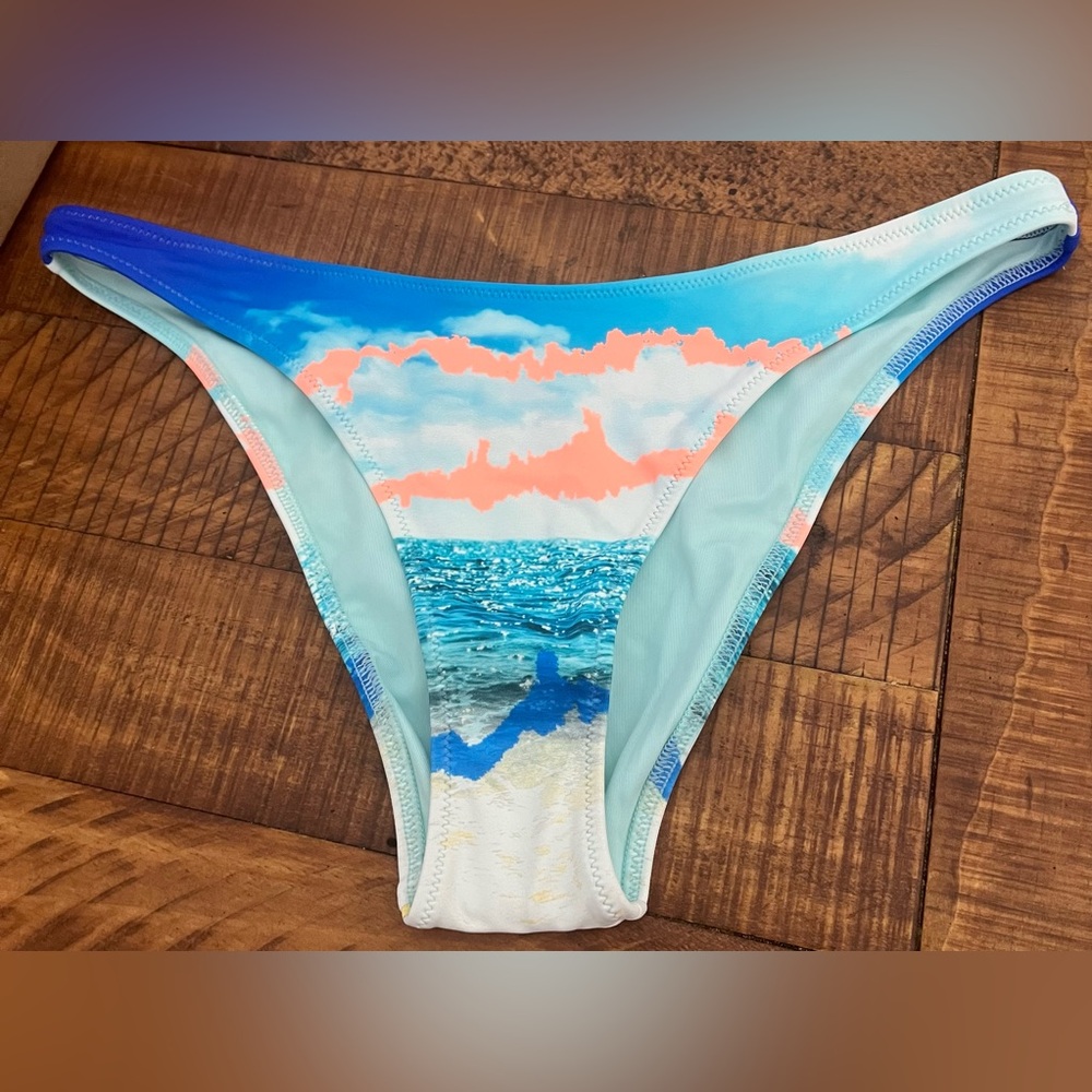 NWT Aerie Low Rise Cheeky Bikini Bottom in Elite Blue Ocean Scene - Size M